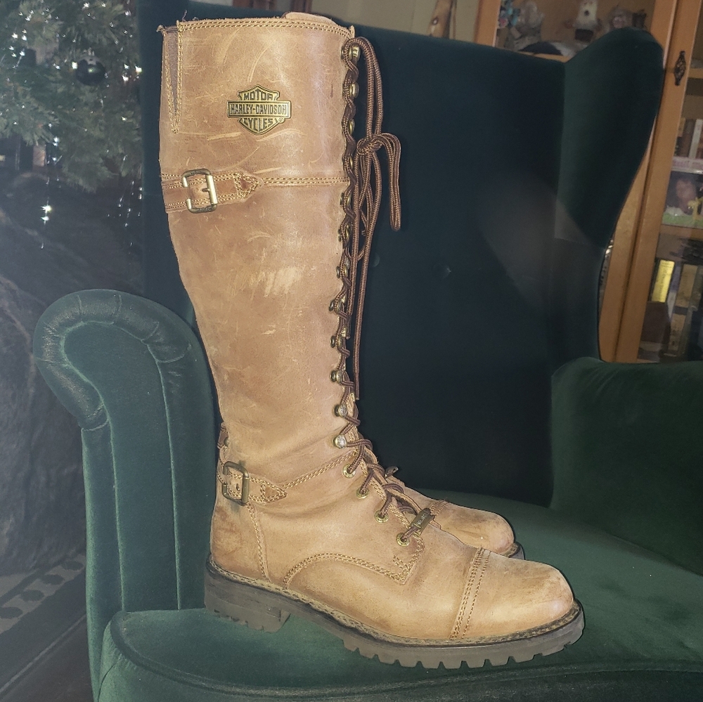 ❌SOLD❌Harley-Davidson Beechwood Knee High Riding Boots 8.5W Sandy Brown